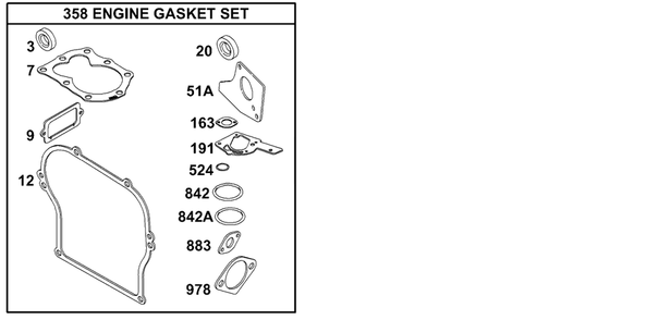 Engine Gasket Set Diagram and Parts List for 133232-1012-XX  Briggs and Stratton Engine